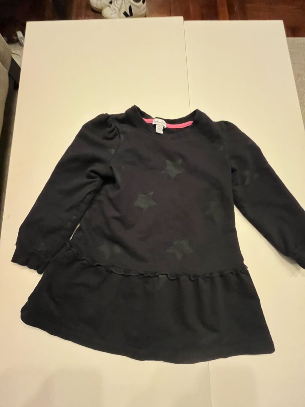 Splendid Girls Black Star Print Long Sleeved Dress  (Size 5)